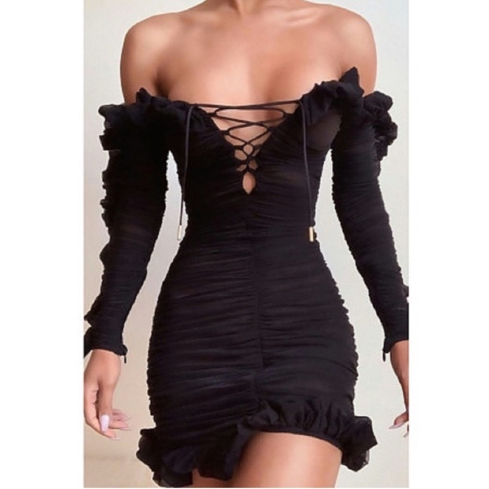 House of CB Black off the shoulder dress